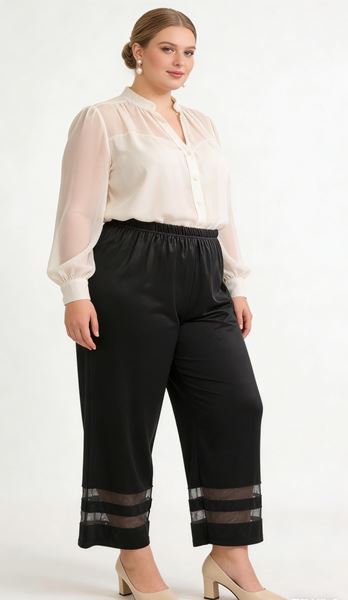 Immagine di FLOWY ELEGANT SHINY CROP TROUSER WITH CHIFFON INSERT